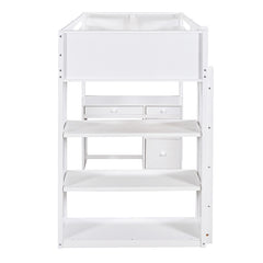 Bellemave® Wood Loft Bed with Ladder, Shelves and Desk