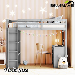 Bellemave® Wood Loft Bed with Ladder, Shelves and Desk