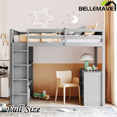 Bellemave® Wood Loft Bed with Ladder, Shelves and Desk