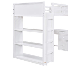 Bellemave® Wood Loft Bed with Ladder, Shelves and Desk