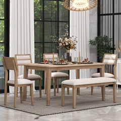 Bellemave 6-Piece Classic and Traditional Style Dining Set, Includes Dining Table, 4 Upholstered Chairs & Bench