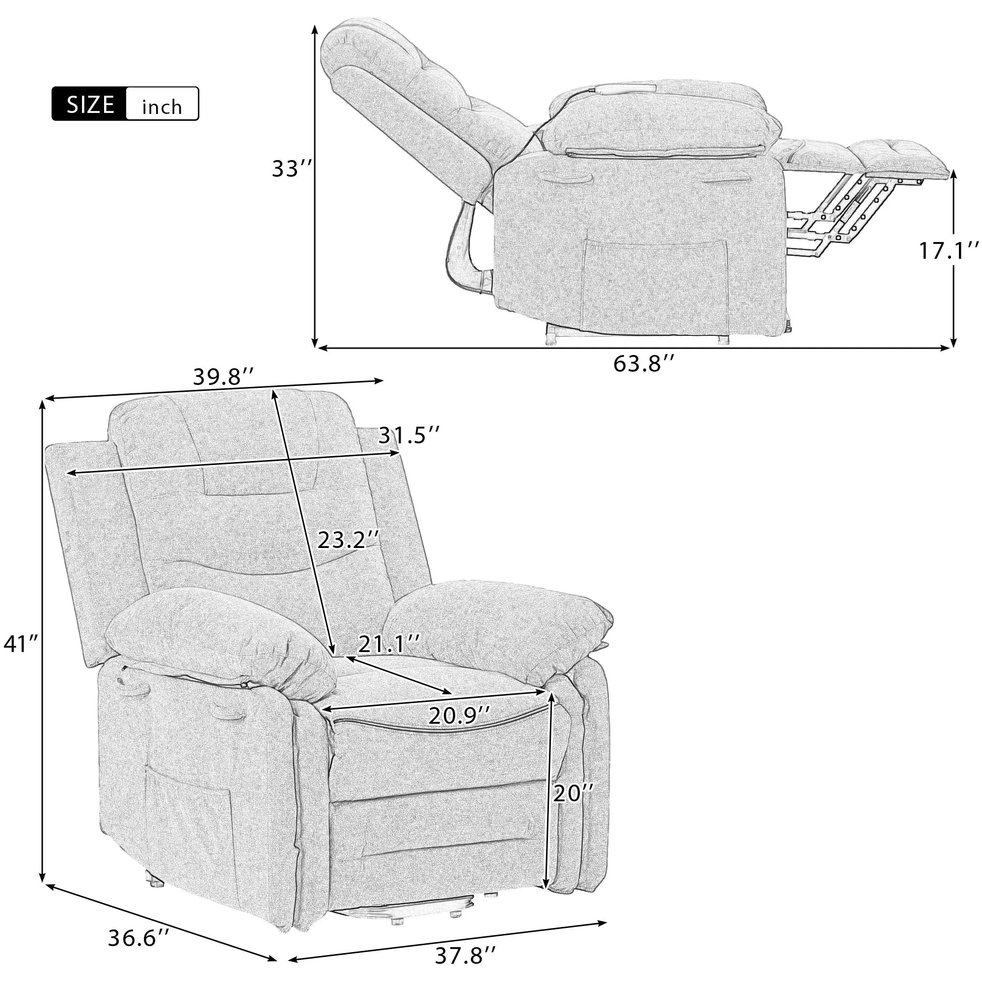 Bellemave® Power Lift Chair with Adjustable Massage and Heating Function,Infinite Position and Side Pocket Bellemave®