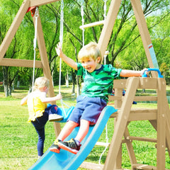 Bellemave Wooden Swing Set with Slide, Outdoor Playset Backyard Activity Playground Climb Swing Outdoor Play Structure for Toddlers