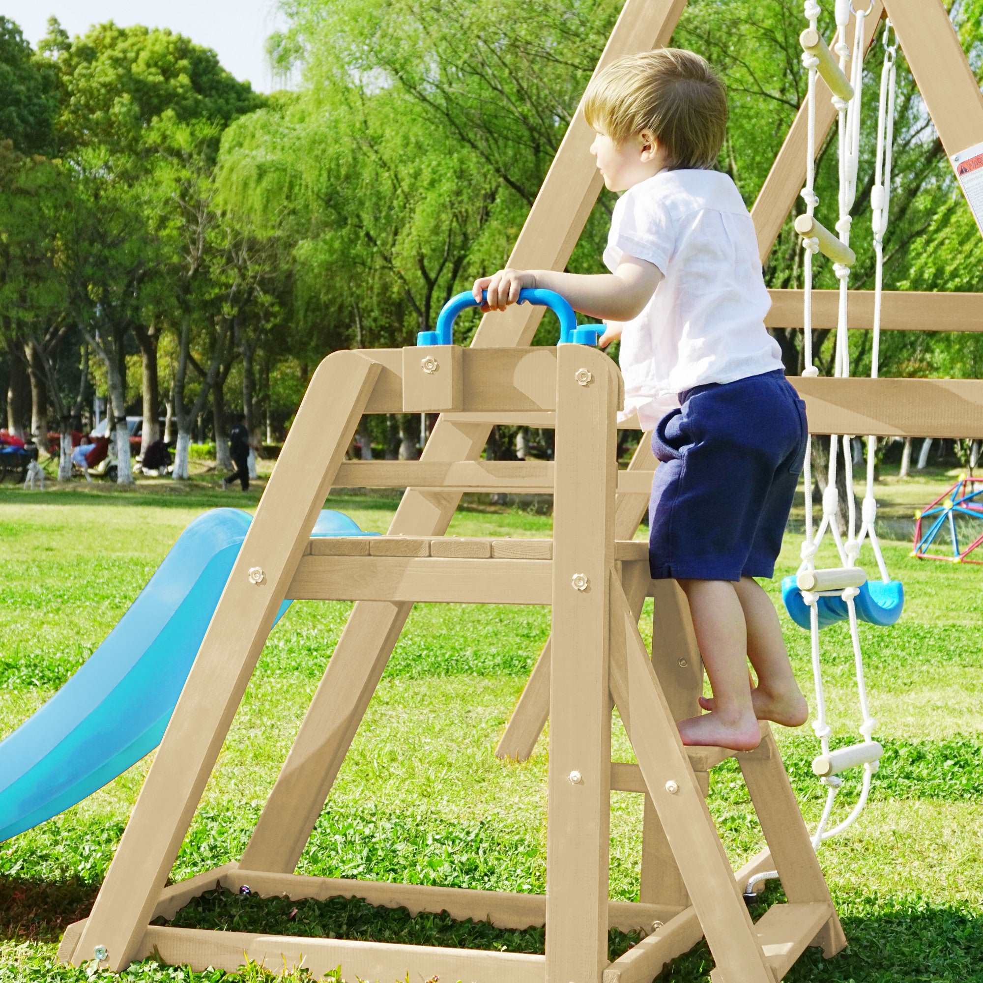 Bellemave Wooden Swing Set with Slide, Outdoor Playset Backyard Activity Playground Climb Swing Outdoor Play Structure for Toddlers