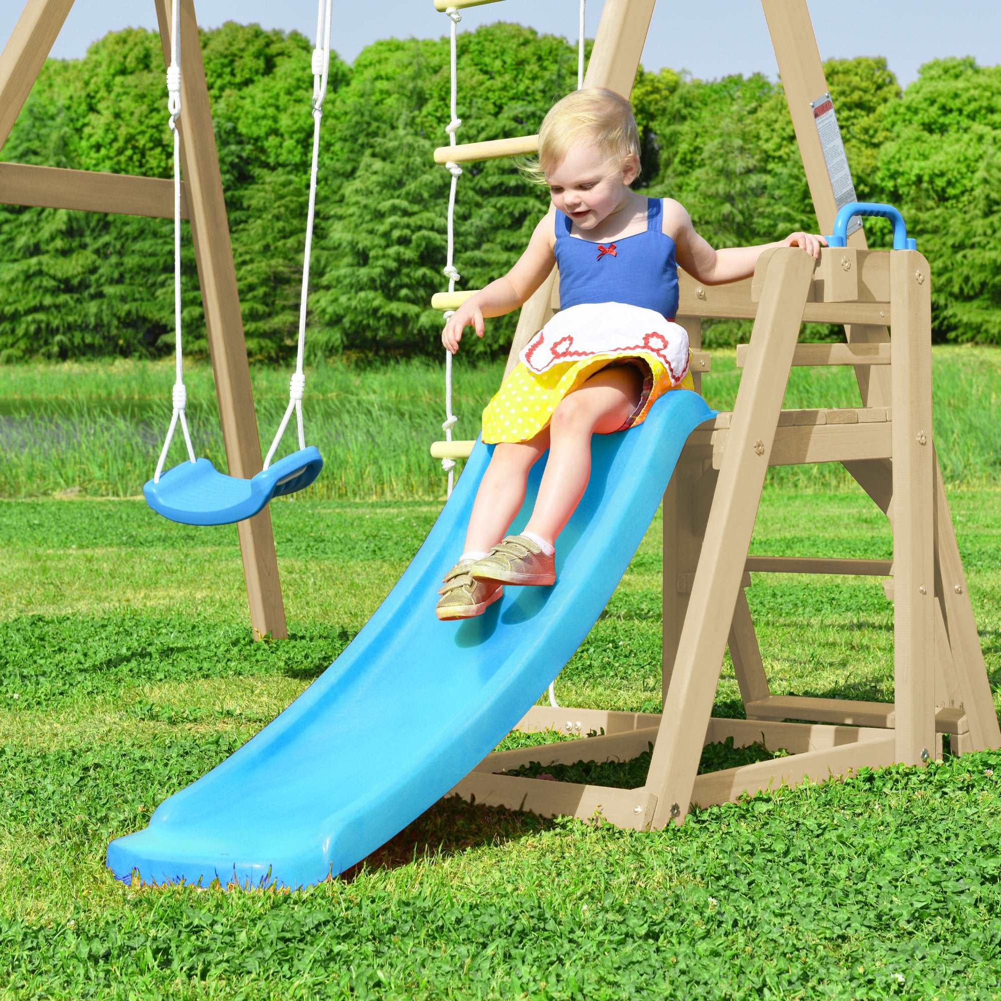 Bellemave Wooden Swing Set with Slide, Outdoor Playset Backyard Activity Playground Climb Swing Outdoor Play Structure for Toddlers