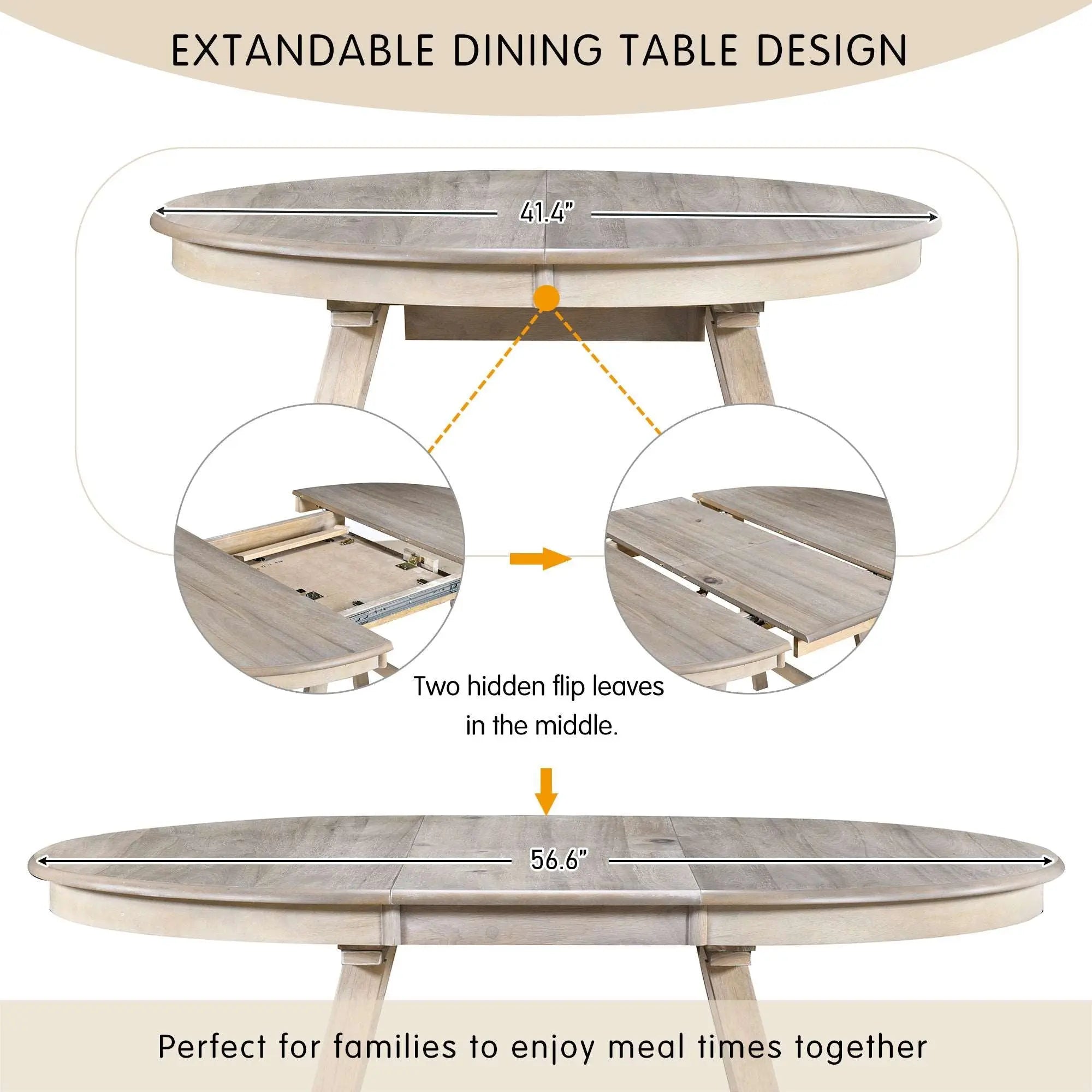 Bellemave 56.6" Wood Round Extendable Dining Table