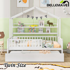 Bellemave® Wooden House Bed with Trundle Bed