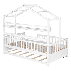 Bellemave® Wooden House Bed with Trundle Bed