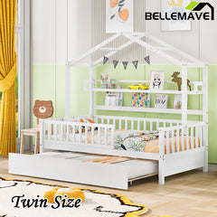 Bellemave® Wooden House Bed with Trundle Bed