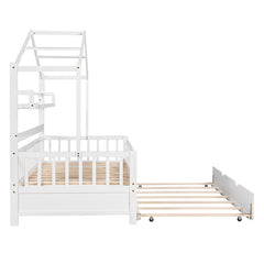 Bellemave® Wooden House Bed with Trundle Bed