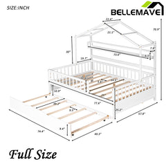 Bellemave® Wooden House Bed with Trundle Bed