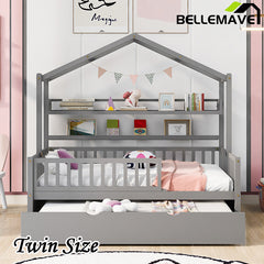 Bellemave® Wooden House Bed with Trundle Bed