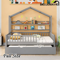 Bellemave® Wooden House Bed with Trundle Bed