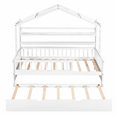 Bellemave® Wooden House Bed with Trundle Bed