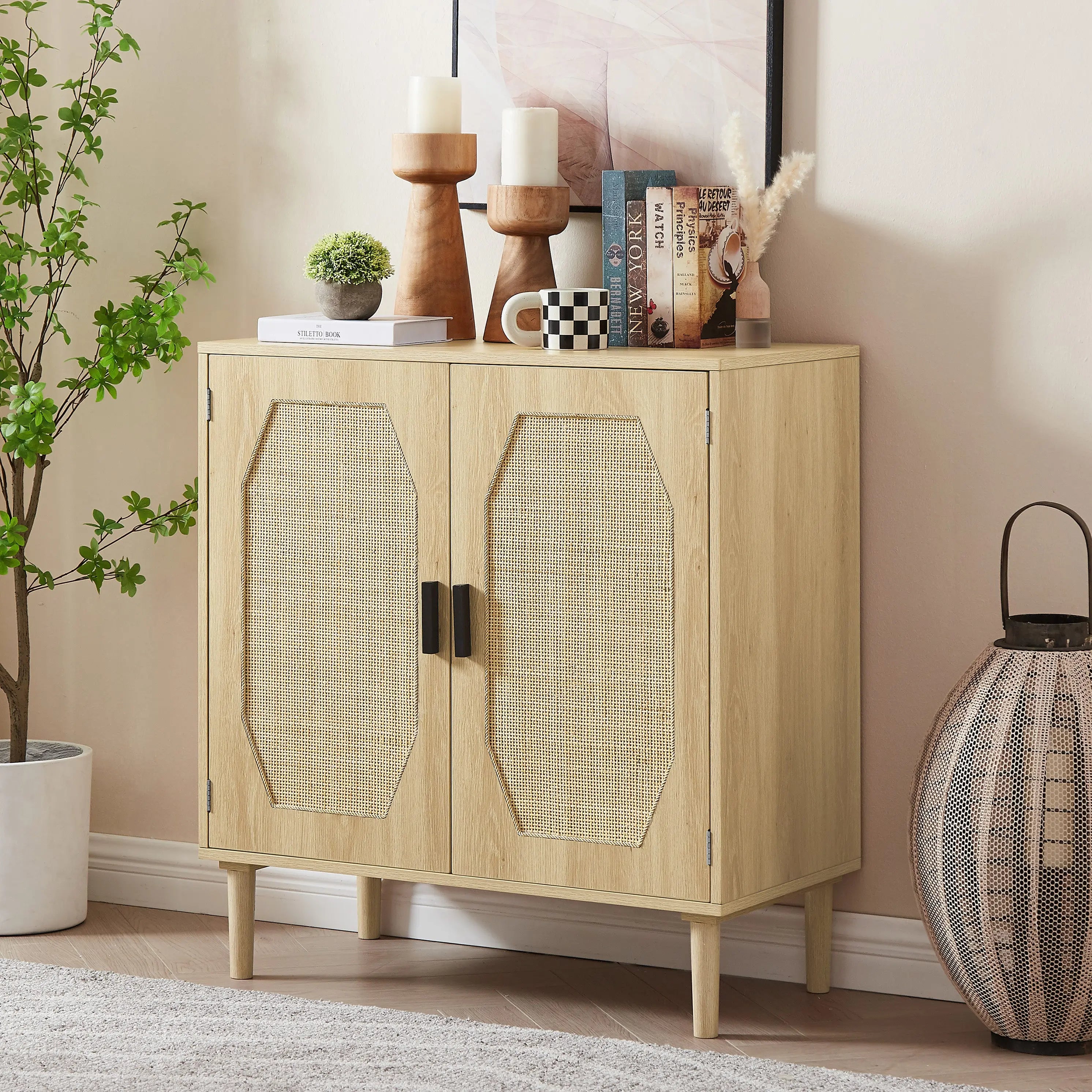 Bellemave® Kitchen Storage Cabinets with Rattan Decorated Doors Bellemave®