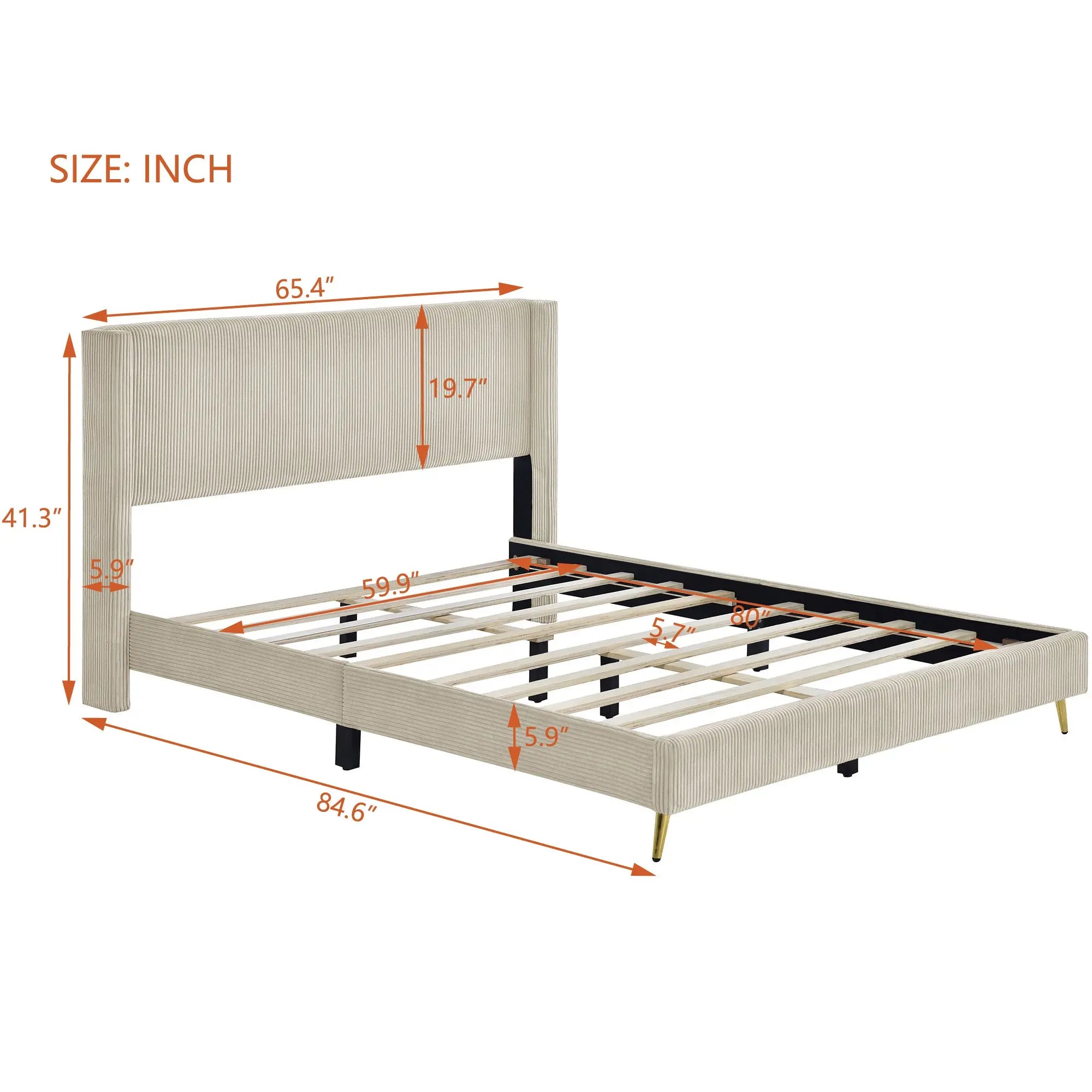 Bellemave® Queen Size Corduroy Platform Bed with Metal Legs