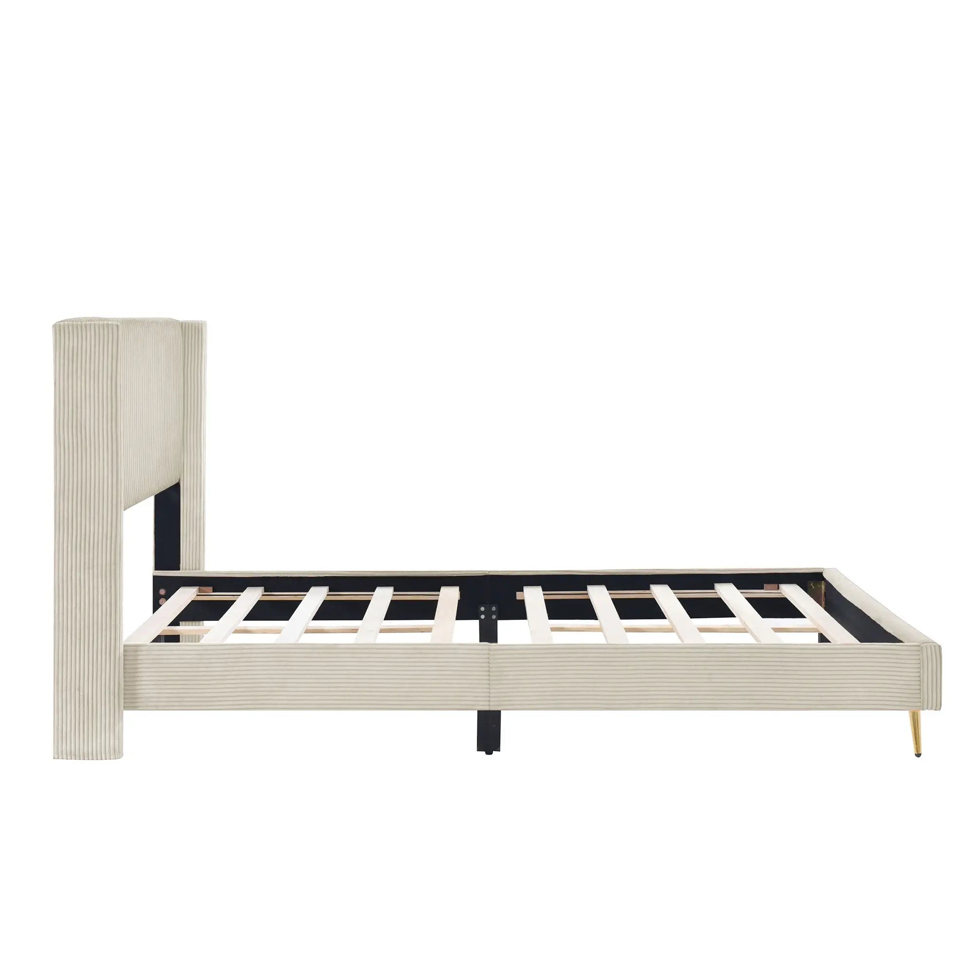 Bellemave® Queen Size Corduroy Platform Bed with Metal Legs