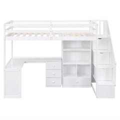 Bellemave® High Loft Bed with L-Shaped Desk and Drawers, Cabinet and Storage Staircase