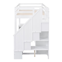 Bellemave® High Loft Bed with L-Shaped Desk and Drawers, Cabinet and Storage Staircase