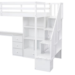 Bellemave® High Loft Bed with L-Shaped Desk and Drawers, Cabinet and Storage Staircase