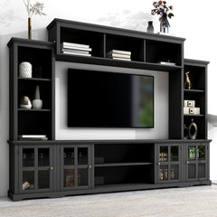 Bellemave® Minimalist Entertainment Wall Unit with Bridge with Tempered Glass Door