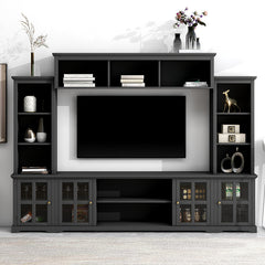 Bellemave® Minimalist Entertainment Wall Unit with Bridge with Tempered Glass Door