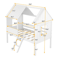 Bellemave® Twin Size Low House Loft Bed with Two Side Windows