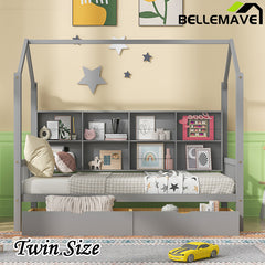 Bellemave® House Bed with 2 Drawers and Storage Shelf