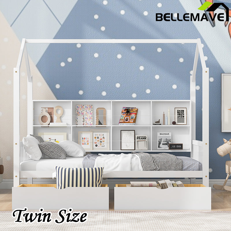 Bellemave® House Bed with 2 Drawers and Storage Shelf