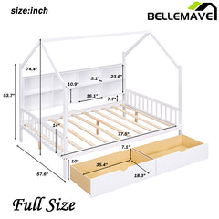 Bellemave® House Bed with 2 Drawers and Storage Shelf