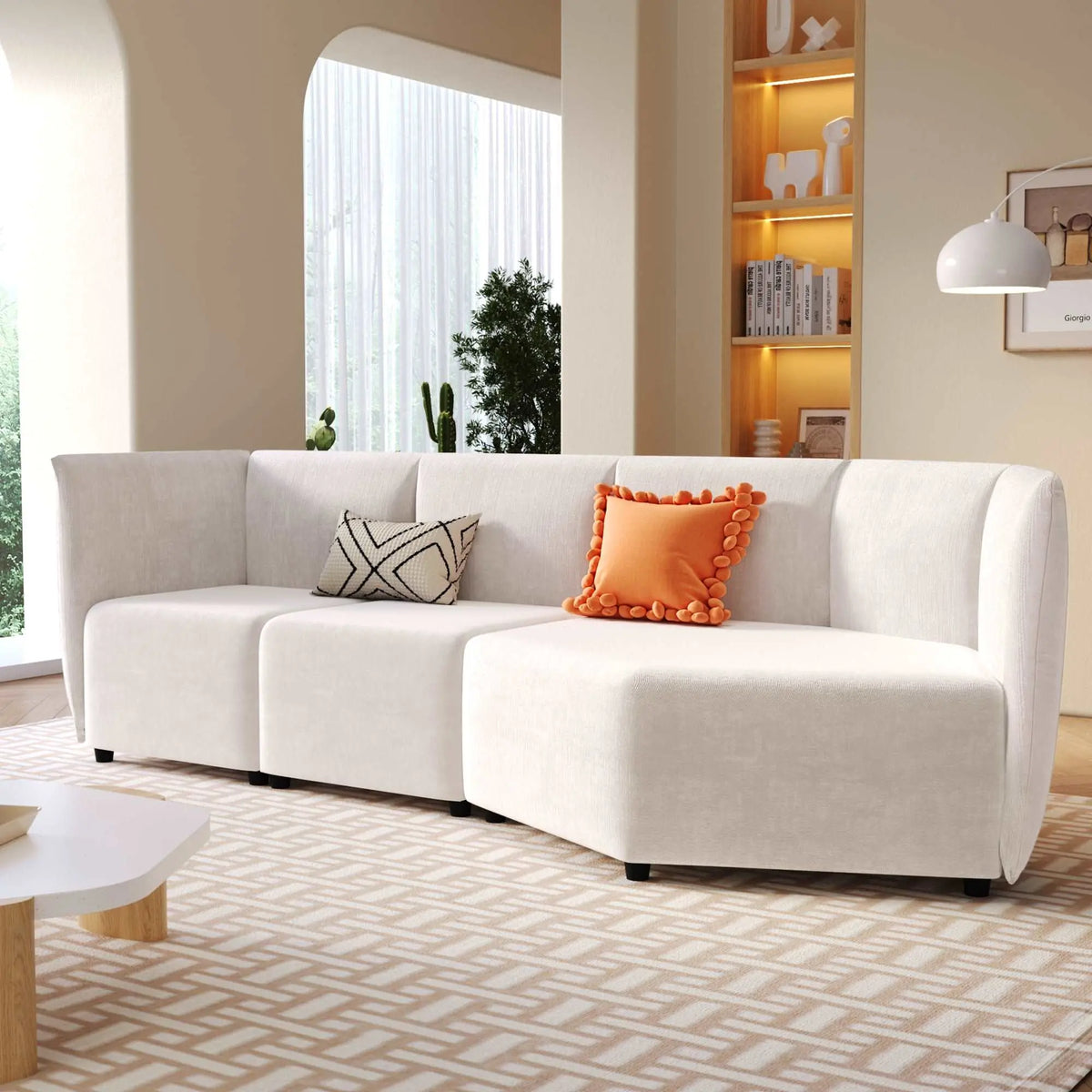 Bellemave 106.3" Stylish Sofa Set with Polyester Upholstery with Adjustable Back with Free Combination