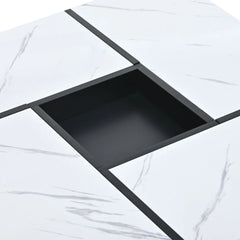 Bellemave 31.4" UV High-gloss Marble Design Center Table with Casters and Removable Tray Bellemave