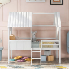 Bellemave® Twin Size Low House Loft Bed with Two Side Windows