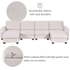 Bellemave 130.7" 3 Pieces U shaped Sofa with Removable Ottomans