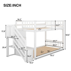 Bellemave® Twin Size Floor Bunk Bed with Ladder and Storage