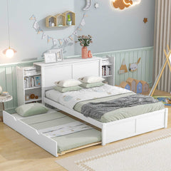 Bellemave Storage Platform Bed with Pull Out Shelves and Twin Size Trundle