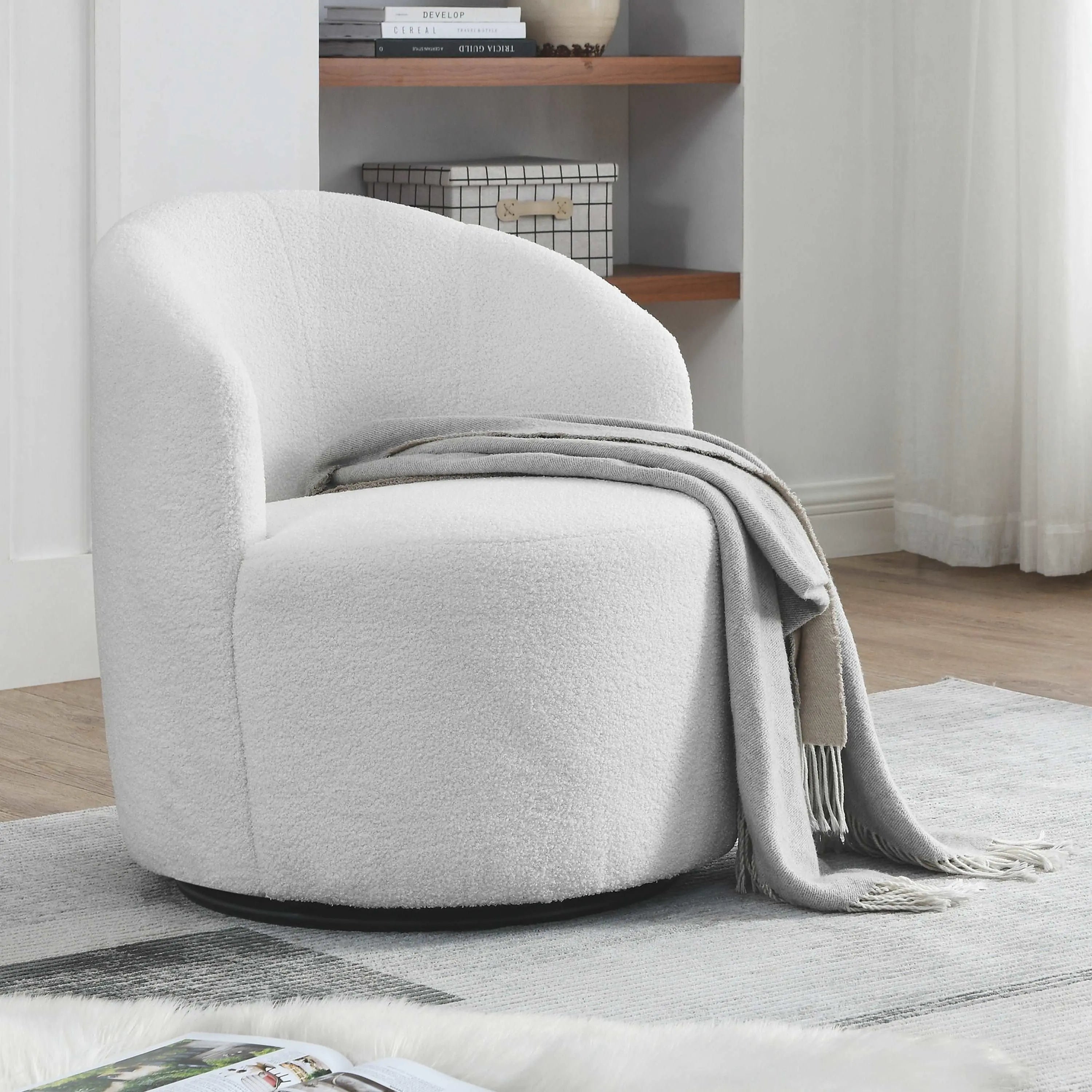 Bellemave Living Room 360 ° Swivel Chair with Round Storage