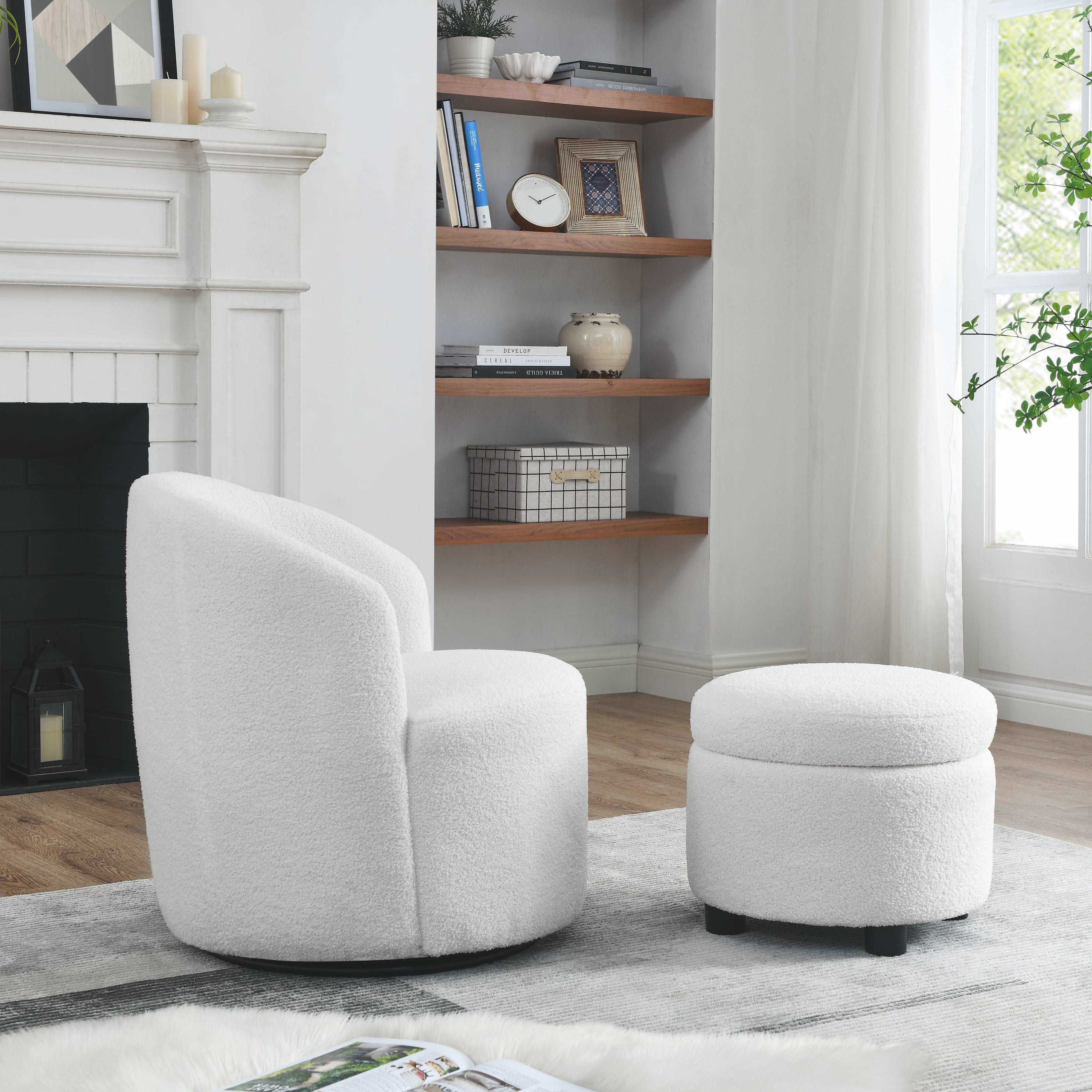 Bellemave Living Room 360 ° Swivel Chair with Round Storage