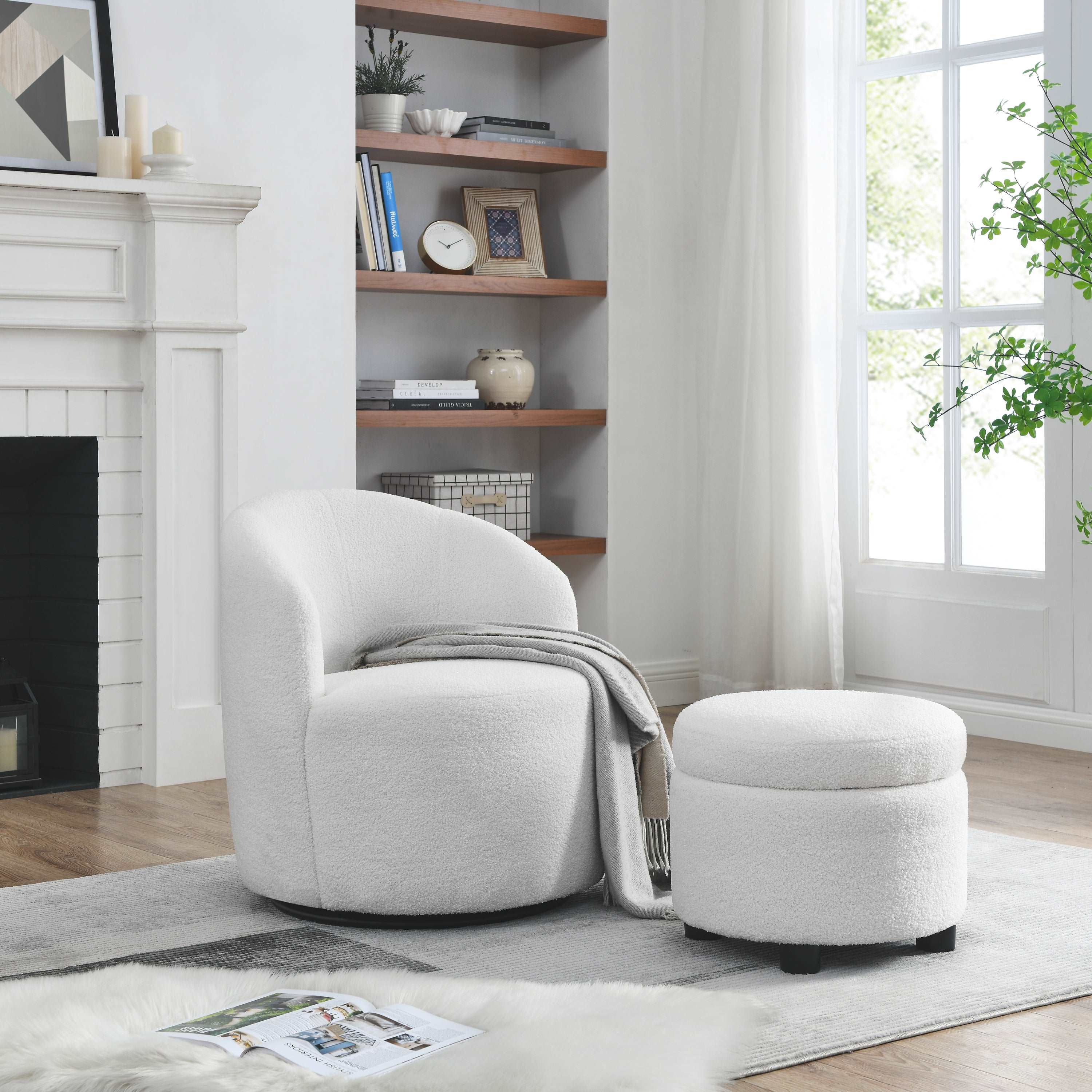 Bellemave Living Room 360 ° Swivel Chair with Round Storage