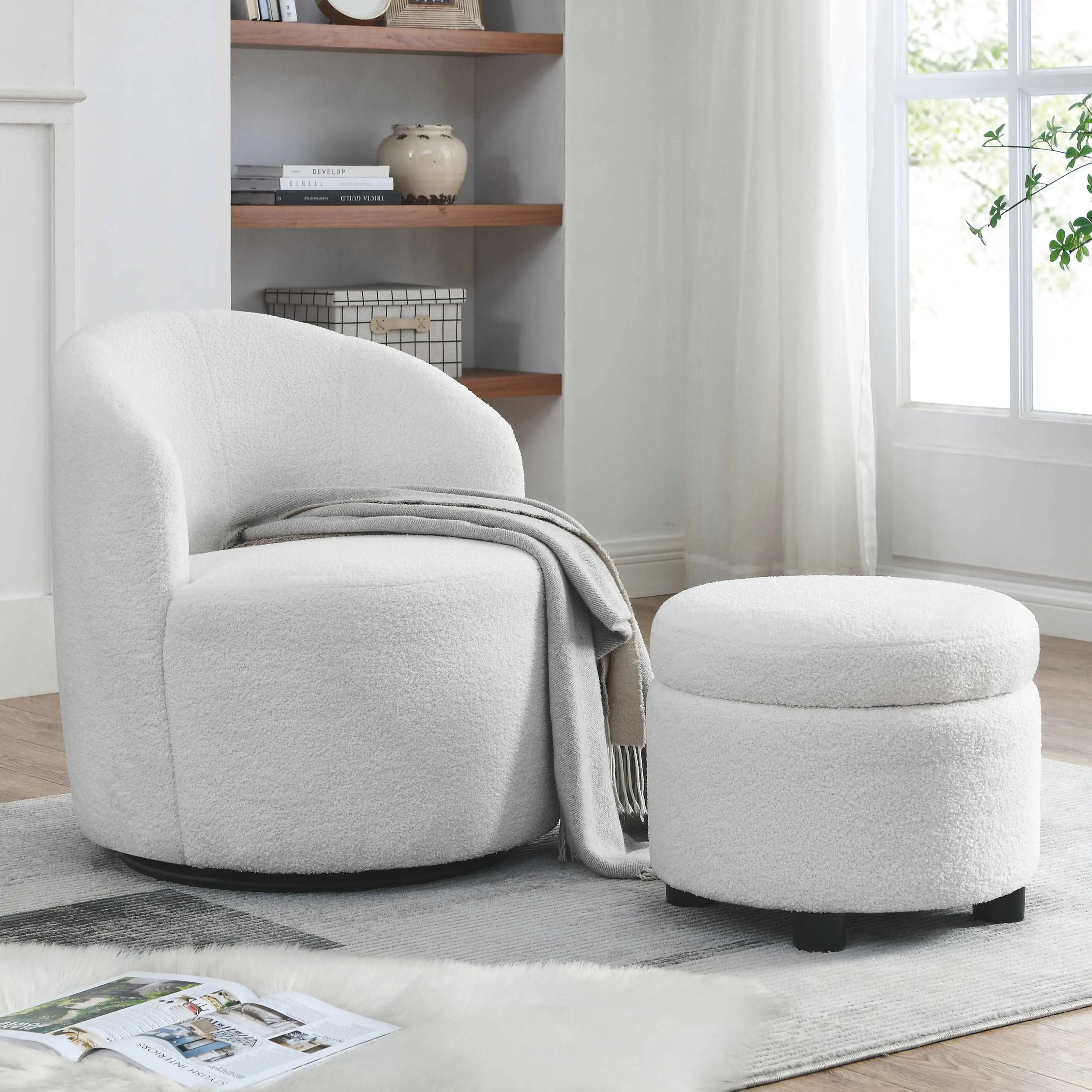 Bellemave Living Room 360 ° Swivel Chair with Round Storage