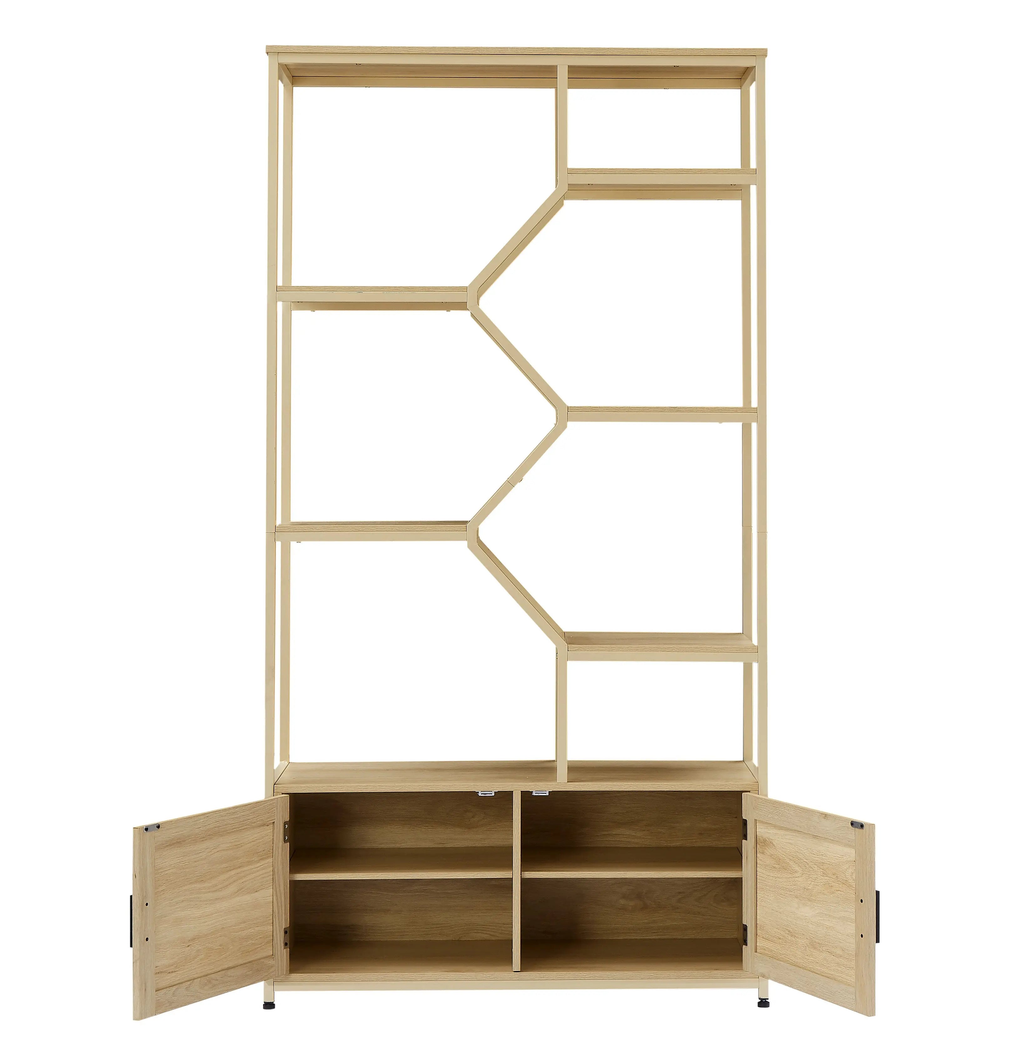 Bellemave® Rattan Bookshelf 7 Tiers Bookcases Storage Rack with Cabinet Bellemave®