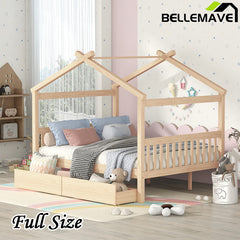 Bellemave® Wooden House Bed with 2 Drawers