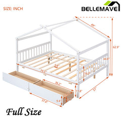 Bellemave® Wooden House Bed with 2 Drawers