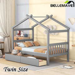 Bellemave® Wooden House Bed with 2 Drawers