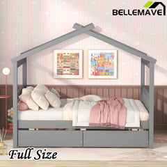 Bellemave® Wooden House Bed with 2 Drawers