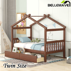 Bellemave® Wooden House Bed with 2 Drawers