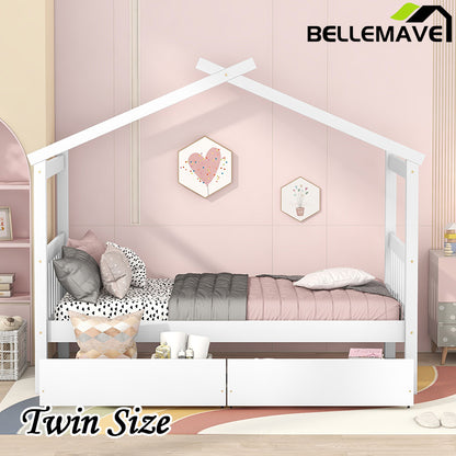 Bellemave Wooden House Bed with Drawers
