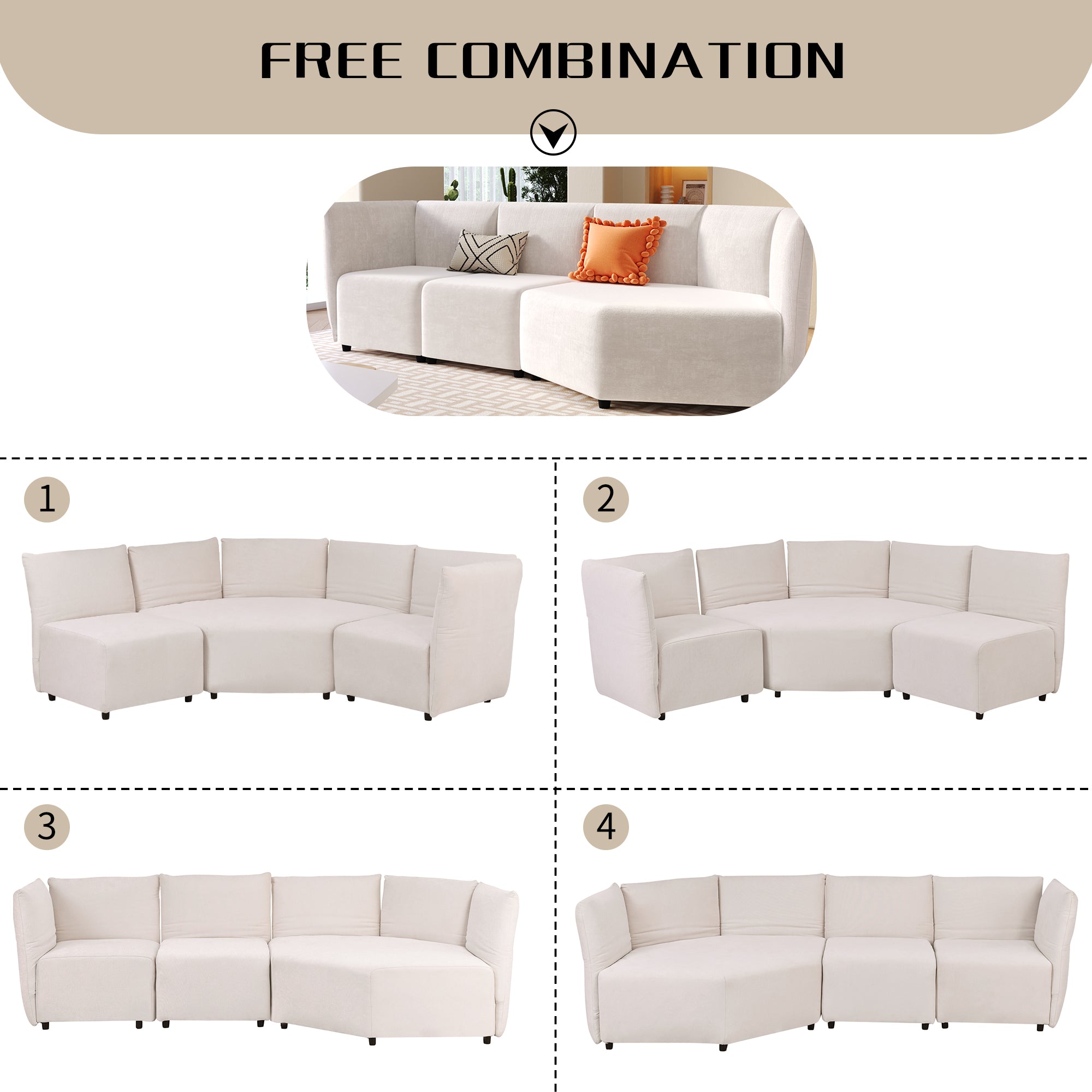Bellemave 106.3" Stylish Sofa Set with Polyester Upholstery with Adjustable Back with Free Combination