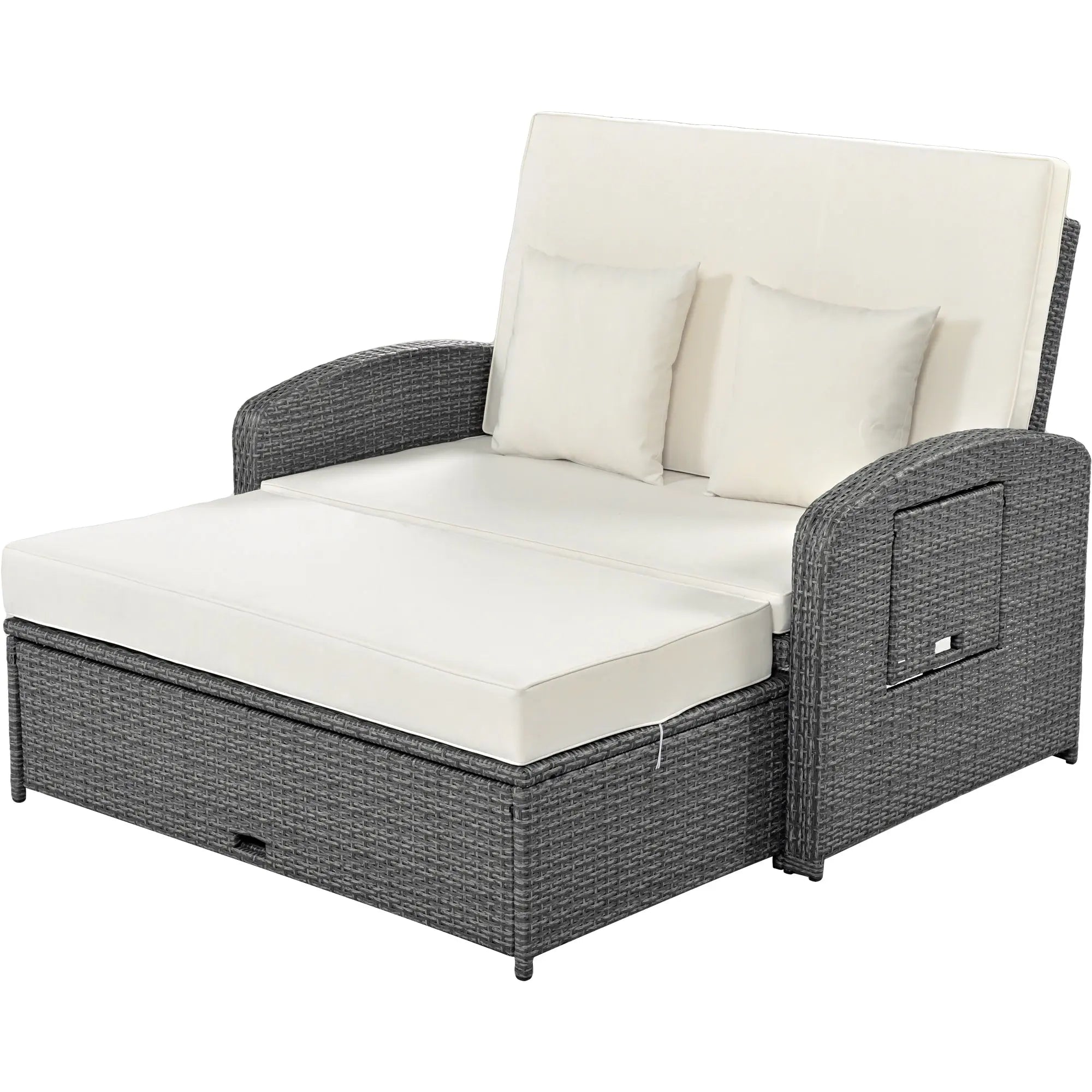 Bellemave® PE Wicker Rattan Double Chaise Lounge with Adjustable Back and Cushions, Free Furniture Protection Cover Bellemave®