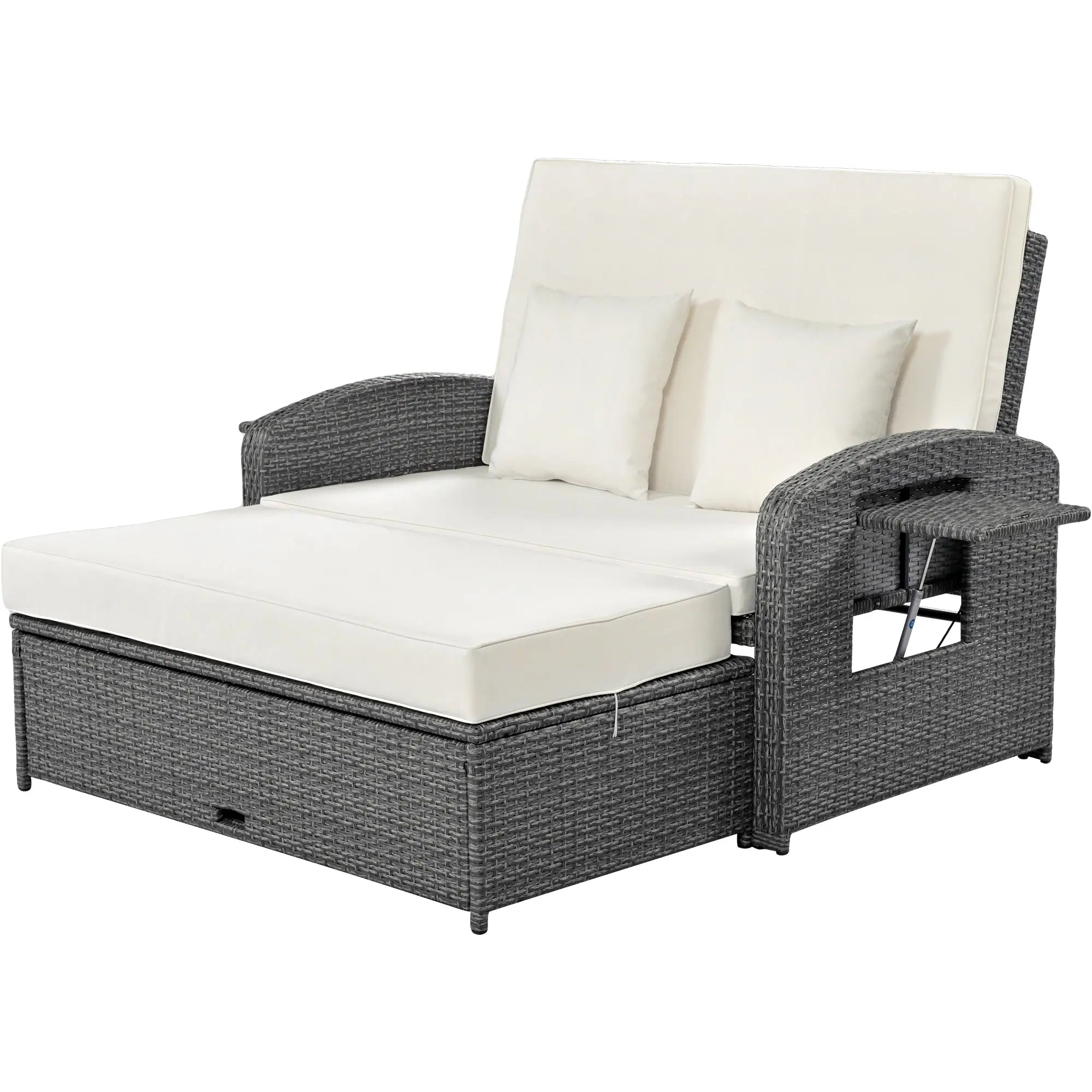 Bellemave® PE Wicker Rattan Double Chaise Lounge with Adjustable Back and Cushions, Free Furniture Protection Cover Bellemave®